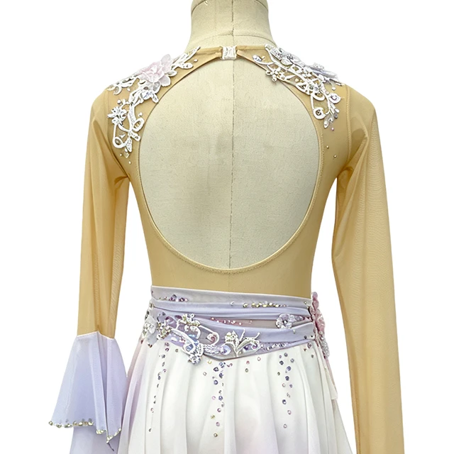Pink Lyrical Color-blocked Design Rhinestone Gymnastics Leotard|G123