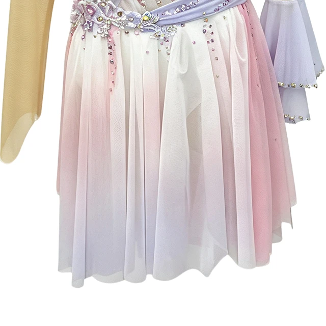 Pink Lyrical Color-blocked Design Rhinestone Gymnastics Leotard|G123