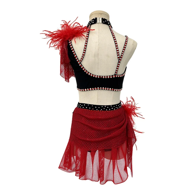 Black&Red 2 Pieces Feather Decoration Lyrical Stage Jazz Costume|G115