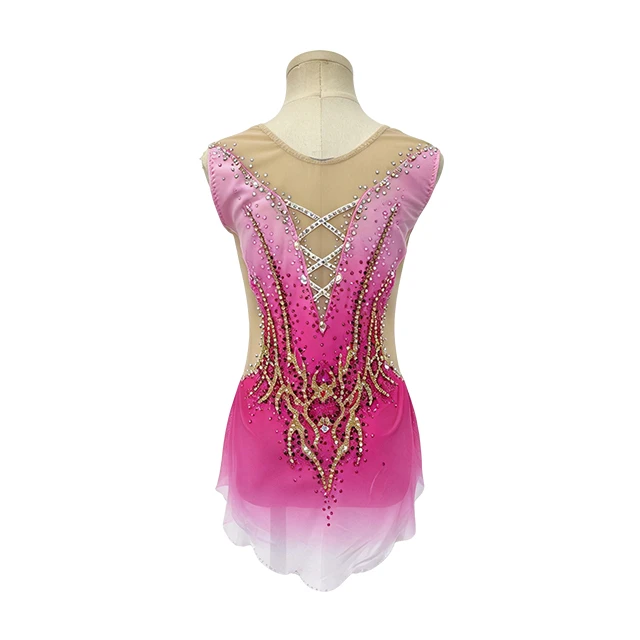 Rose Red Rhinestone Flame Decoration Figure Skating Costme
