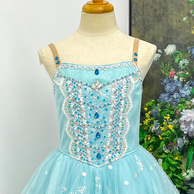 Ice Blue Rhinestone Ballet Tutu Snowflake Tulle Performance Costume|BLC2719