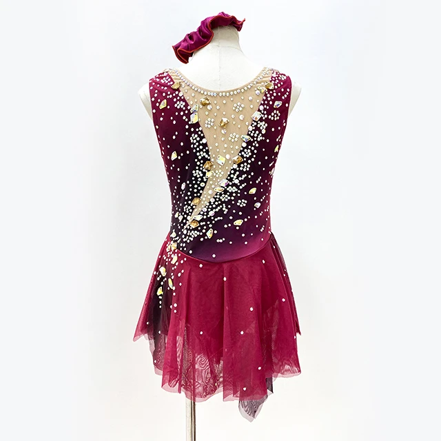 Wine Red Ombre Rhinestone Figure Skating Dress Performance Skating Costume|G24007
