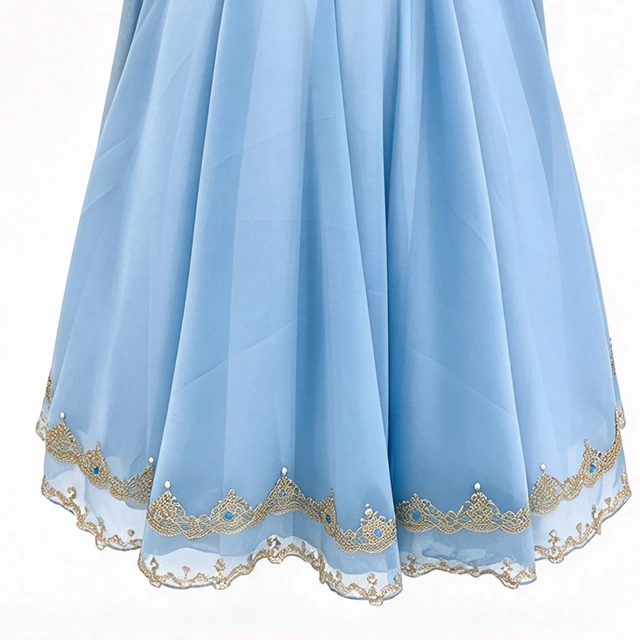 Blue Long Sleeve Romantic Ballet Dress Gold Lace Rhinestone Professional Ballet Stage Performance Co