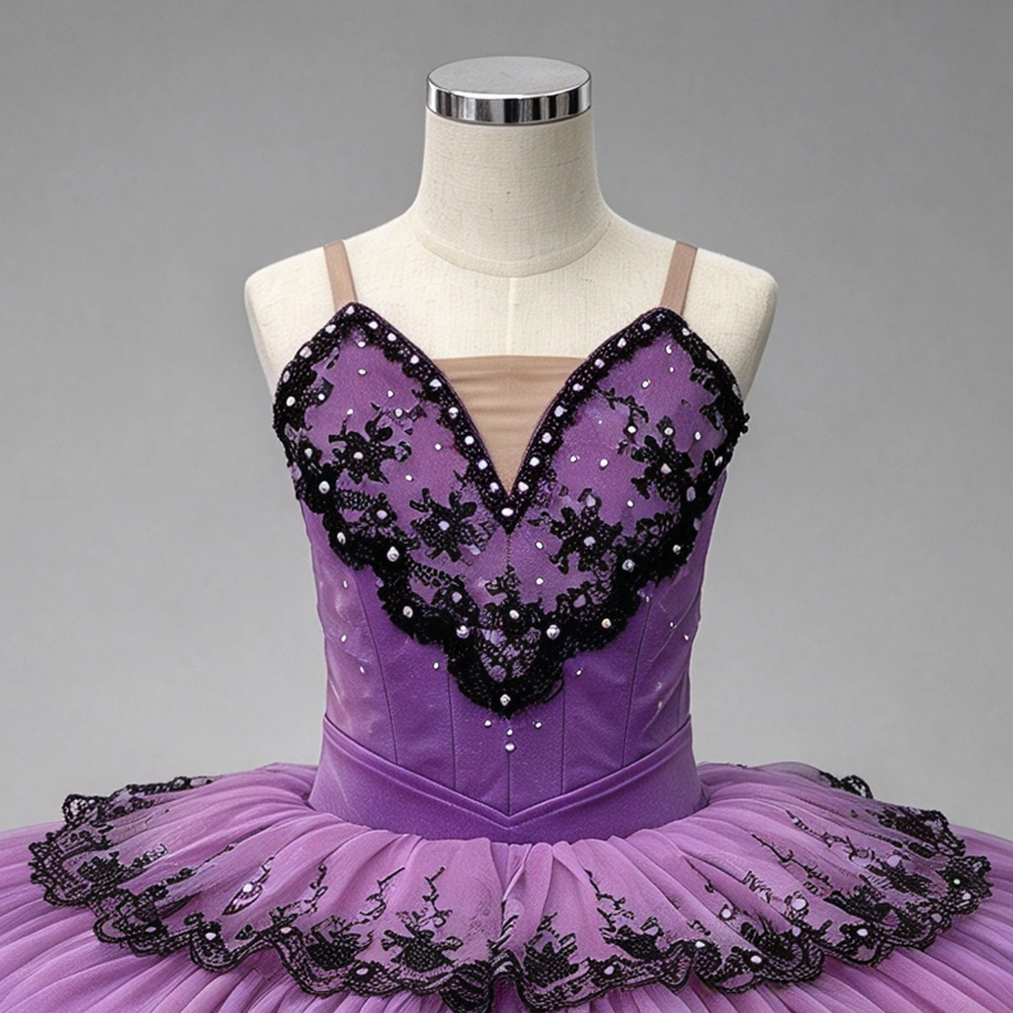 Purple Classical Ballet Tutu Dress Black Lace Rhinestone Professional Ballet Competition Stage Costu