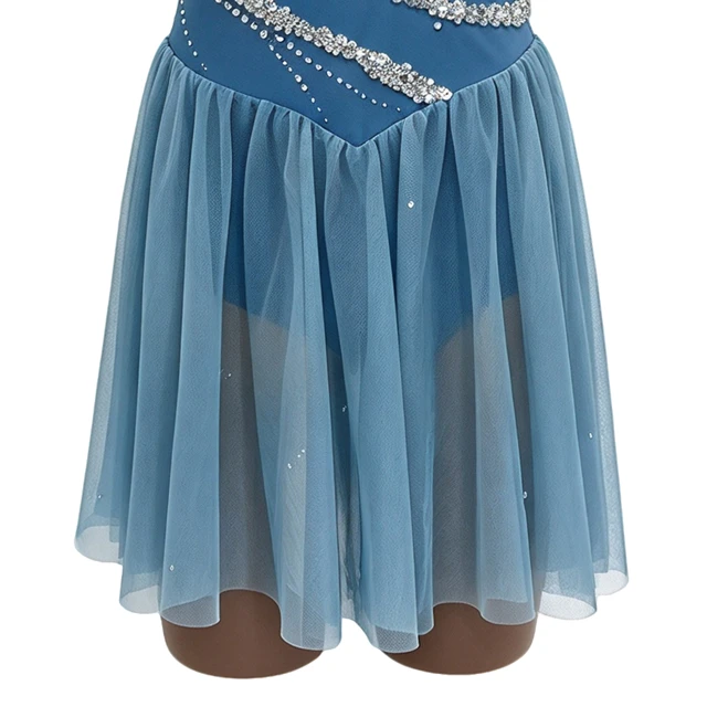 Teal Blue Lyrical Dance Dress Halter Neck Rhinestone Contemporary Dance Competition Costume|BLG0058
