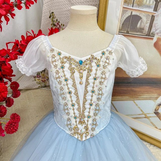 Princess Style Romantic Ballet Costume Square Neck Puff Sleeve Gradient Tulle Ballet Performance Dre