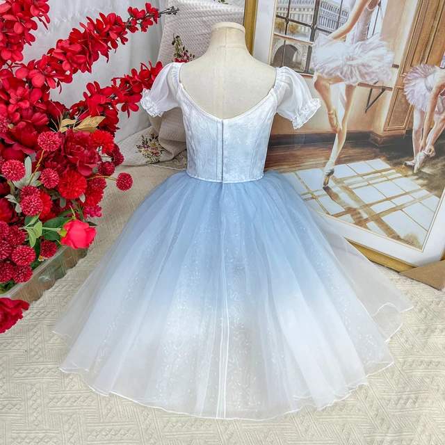 Princess Style Romantic Ballet Costume Square Neck Puff Sleeve Gradient Tulle Ballet Performance Dre