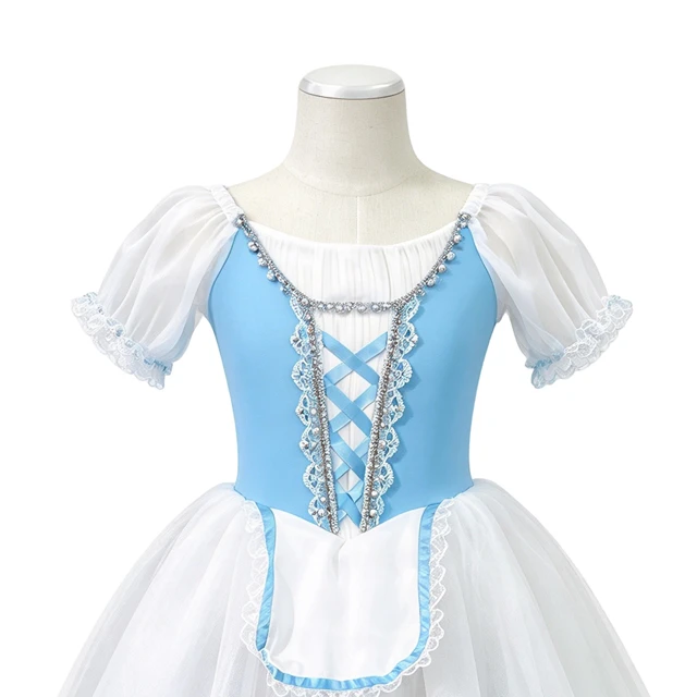Blue White Peasant Ballet Dress Girls Professional Ballet Performance Costume, Giselle / Village Mai