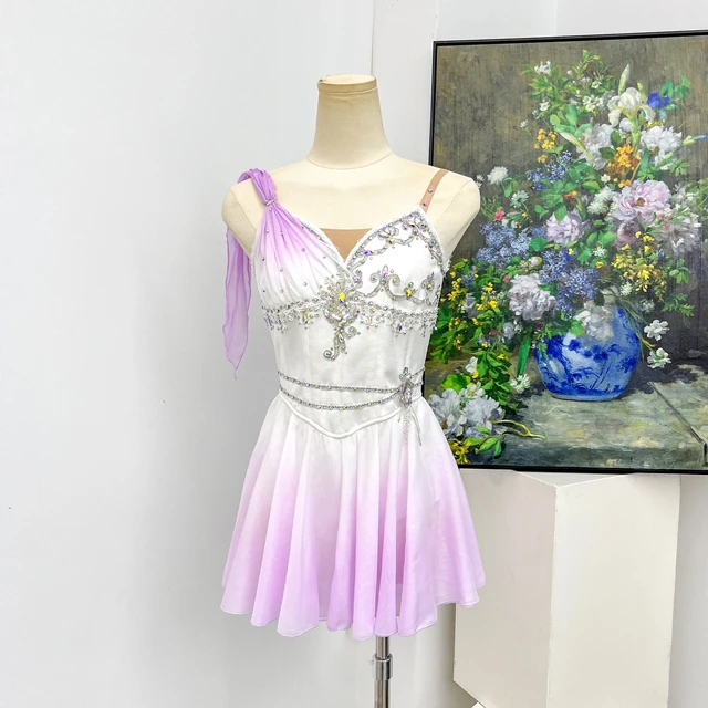 White Lavender Ombre Romantic Ballet Tutu Dress Rhinestone Ballet Variation Performance Costume|BLC2