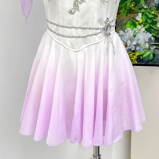 White Lavender Ombre Romantic Ballet Tutu Dress Rhinestone Ballet Variation Performance Costume|BLC2