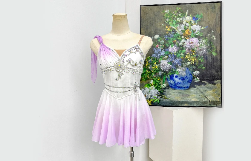 White Lavender Ombre Romantic Ballet Tutu Dress Rhinestone Ballet Variation Performance Costume|BLC2