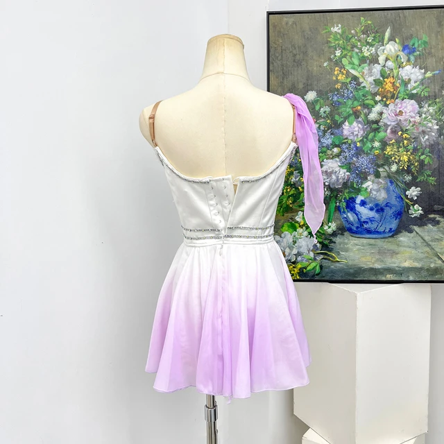 White Lavender Ombre Romantic Ballet Tutu Dress Rhinestone Ballet Variation Performance Costume|BLC2