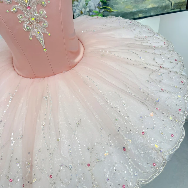 Soft Pink Ruffle Cap Sleeve Rhinestone Embellished Classical Ballet Tutu Dress|BLT2390