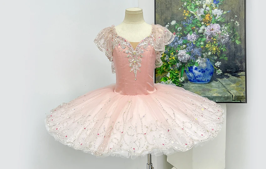 Soft Pink Ruffle Cap Sleeve Rhinestone Embellished Classical Ballet Tutu Dress|BLT2390