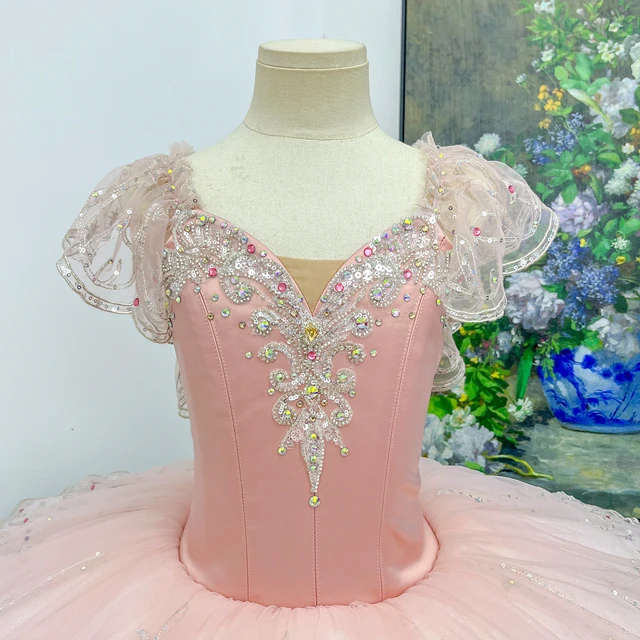 Soft Pink Ruffle Cap Sleeve Rhinestone Embellished Classical Ballet Tutu Dress|BLT2390