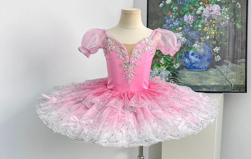 Pink Professional Ballet Tutu Dress Puff Sleeve Ballet Performance Costume for Girls Competition|BLT