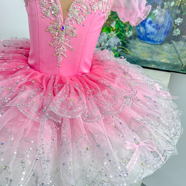 Pink Professional Ballet Tutu Dress Puff Sleeve Ballet Performance Costume for Girls Competition|BLT